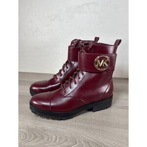 Michael Kors TATUM Leather Ankle Combat Boots women Merlot Size 7.5 EUC